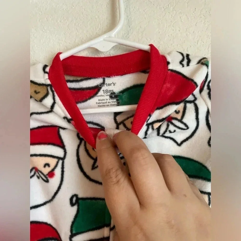 Carters baby fleece footie Santa print red and white pajamas size 18 months